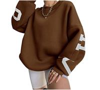 Vagbalena Y2k da Donna Girocollo estetico Super David's Vestiti Tagliati Felpa Manica Lunga Pullover Ragazze Lettera Stampa Modello Felpa Sciolti Top retrò (Caramello,S)