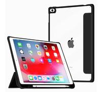 VAGHVEO Custodia per iPad 9,7 Pollici 6a/5a Generazione 2018 2017 con Portapenne, iPad Air 2 2014, iPad Air 1 2013 Chiaro Case, Slim Trifold Stand Case in Pelle PU con Retro Trasparente Cover, Nero