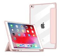 VAGHVEO Custodia per iPad 9,7 Pollici 6a/5a Generazione 2018 2017 con Portapenne, iPad Air 2 2014, iPad Air 1 2013 Chiaro Case, Slim Trifold Stand Case in Pelle PU con Retro Trasparente Cover, Rosa