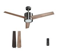 Vagizm Ventola a soffitto con illuminazione per camera da letto: Ventola silenziosa da 132 cm con telecomando - Noce - 6 livelli di velocità e luci tricolori regolabili in luminosità - 220VVV