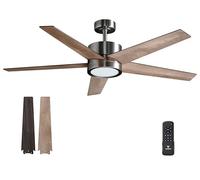 Vagizm Ventola a soffitto con illuminazione per camera da letto: Ventola silenziosa da 132 cm con telecomando- Noce - 6 livelli di velocità e luci tricolori regolabili in luminosità - 220VVV