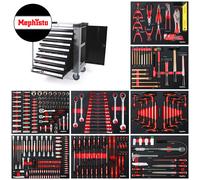 Vagone Attrezzi Carrello XXL 9 Cassetti Con Depositi Riempito Con Attrezzo