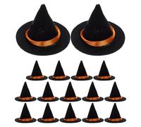 Vaguelly 16 mini cappelli da strega in feltro nero per Halloween, copribottiglie, graziosi cappelli da strega in miniatura per decorazioni per feste e artigianato fai da te, 2,55 pollici