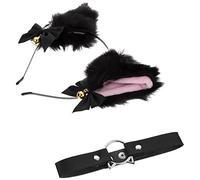 Vaguelly 1Set Chic Cat Ear Headband Plush Cosplay Props With Creative Collar For Parties And Role Pieces