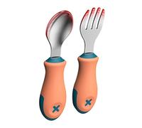 Vaguelly 1set Posate Per Ragazzo Ragazza Acciaio Inossidabile e Antiscivolo Forchetta e Cucchiaio Manico Design e Creativo Per La Prima Alimentazione Dei Piccoli