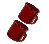 Vaguelly 2 Pezzi Tazza Smaltata Vintage Rossa con Manico, per Acqua e Tè | Ferro Smaltato, Resistentele Macchie e Calore, Stile Retrò, per Picnic e Cucina