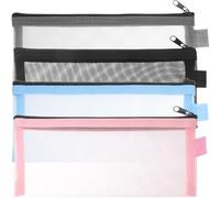 Vaguelly 4 Pezzi Astuccio in Nylon a Rete Zip, Bustina Trasparente | Vedere il Contenuto Subito, Superficie Facile da Pulire, per Studenti, Ufficio e Viaggio