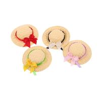 Vaguelly 4 pezzi di cappelli di paglia in miniatura intrecciati a mano - Piccoli cappelli per bambole artigianali, mini cappelli a cilindro artistici - Per progetti di artigianato fai da te e