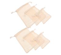 Vaguelly 6 Pezzi Borsa morbida Maglia per stoffa vegetariano Intrecciata verdura Tutto sacca di cotone a maglie produrre borse riutilizzabili lavabili borsa shopping in rete di cotone Beige