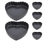 Vaguelly 6 Pezzi Set 3 Stampi Crostata Forma Cuore in Acciaio al Carbonio Nero, Fondo Estraibile, Bordo Ondulato, per Preparazioni di Torte e Crostate Casalinghe