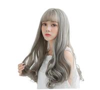 Vaguelly Parrucca Lunga Riccia Donna 60 Cm Grigia Frangia Smussata, Copricapo Moda per Feste e Cosplay, Parrucca Ventilata Resistente per Uso Quotidiano