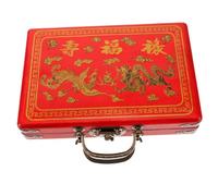 Vaguelly Scatola Porta Oggetti Mahjong in Legno Resistente con Maniglia Contenitore Rettangolare Portatile per Tessere da Gioco Design Classico con Fibbia Pratico per Organizzazione e