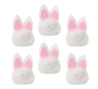 Vaguelly Set 6 Pompon Coniglietto Pasquale con Orecchie in Morbido Peluche Bianco, Ciondolo Decorativo per Ghirlanda e Accessori Fai da Te per Feste e Arredamento Interni