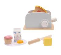 Vaguelly Tostapane Giocattolo in Legno per Cucina di Ruolo con Accessori Colazione Montessori Fette di Pane Burro Marmellata e Uova Fritte Gioco Educativo per Età Prescolare