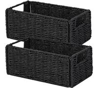 Vagusicc Piccoli cesti portaoggetti in vimini, intrecciati a mano, in corda di carta, cestini portaoggetti (set da 2), piccoli cestini in vimini con manici, per organizzare mensole del WC, dispensa,