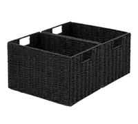 Vagusicc Set di 2 cestini portaoggetti in vimini intrecciati a mano, piccoli cestini portaoggetti per organizzare cesti di carta igienica, pieghevoli, grandi, cubi organizer per scaffali (nero)