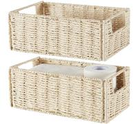Vagusicc Set di 2 cestini portaoggetti in vimini intrecciati a mano, piccoli cestini portaoggetti per organizzare la carta igienica, pieghevoli, grandi, cubi organizer per scaffali (beige)