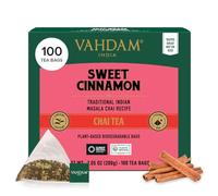 VAHDAM Tè Chai alla Cannella Dolce | 100 Filtri Piramidali | Miscela di Tè Nero Assam con Cannella e Cardamomo | Gusto Chai Speziato | Sigillato Sottovuoto per Freschezza