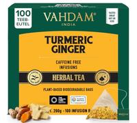 VAHDAM, Tisana Zenzero e Curcuma, 100 Tisane Bustine Piramidali | Senza Caffeina | 100% Infusi e Tisane Assortiti dal Gusto Speziato | In Bustina Richiudibile con Chiusura Ermetica