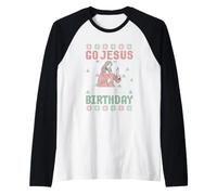 Vai Gesù È Il Tuo Compleanno Buon Natale Christian Christmas Maglia con Maniche Raglan