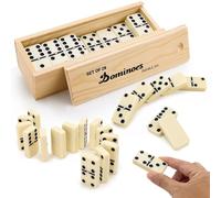VAIAV Domino - Set di 28 mattonelle per adulti con scatola di legno per giochi di famiglia e viaggi (2-4 giocatori)