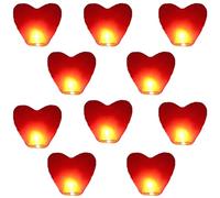 VAIIEYO Confezione da 10 Lanterne Cinesi a Forma di Cuore, Ecologiche, Biodegradabili, Resistenti, per Matrimoni, Compleanni,Capodanno e Tutte Le Celebrazioni Rosso