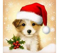 VAIIEYO GIEAAO 5D Diamond Painting Kit Completo Cane di Natale, Pittura Diamante 5D Fai da Natale, Ricamo con Strass Punto Croce Arte e Artigianato Decorazione per Casa e Pareti 35x35 cm