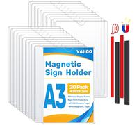 VAIIGO 20 supporti magnetici da parete, formato A3, per cartelli, rigidi, con nastri adesivi e magnetici, per poster da parete, in plastica, per ufficio, casa, negozio