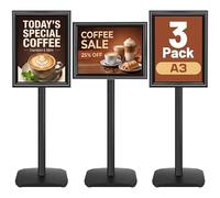 VAIIGO 3 soportes ajustables para carteles A3, soporte de exhibición de póster de aluminio, soportes de exhibición de piso reemplazables con base estable (Nero)