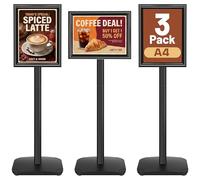 VAIIGO 3 soportes ajustables para carteles A4, soporte de exhibición de póster de aluminio, soportes de exhibición de piso reemplazables con base estable (Nero)