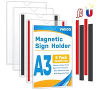 VAIIGO 5 supporti magnetici da parete, formato A3, con cornice magnetica, protezione rigida per stampa, con nastro adesivo e magnetico, per poster da parete, in plastica, per ufficio, casa, negozio, 5