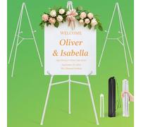 VAIIGO Confezione da 3 cavalletti bianchi per esposizione di cartelli, cavalletto regolabile in metallo per poster di matrimonio, cavalletto pieghevole da pavimento istantaneo treppiede per cartello