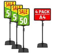VAIIGO Confezione da 4 supporti per cartelli A4, supporto regolabile per poster da tavolo e pavimento, supporto per cartelli da pavimento, supporti per segnaletica in metallo per affari, fiere, negozi