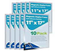 VAIIGO - Cornice autoadesiva 28 x 43 cm, confezione da 10 cornici magnetiche con forte cornice magnetica e PVC trasparente, per ufficio, negozio, casa, porta, finestra, frigo, porta carta, argento