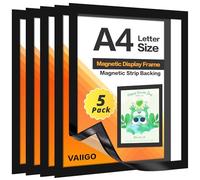 VAIIGO Cornice Magnetic Espositiva 5 Pezzi Cornici Magnetiche A4 Poster Documenti e Avvisi Espositori per frigoriferi, superfici metalliche, Formato A4, Nero