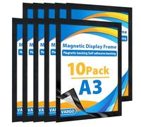 VAIIGO Cornice magnetica autoadesiva, formato A3, porta carta magnetica per frigorifero, con bordo magnetico, per parete, porta, piastrelle, frigorifero, armadio, finestra(10 pezzi, nero)