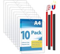 VAIIGO Cornice Magnetica Espositore Adesive con Nastro Adesivo e Magnetico - 10 Pezzi - A4 Porta Documenti e Poster da Parete - Espositore Rigido con Chiusura Magnetica - Per Foto, Avvisi