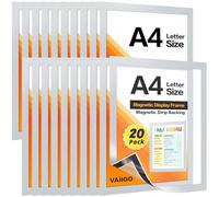 VAIIGO Cornice magnetica per frigorifero, formato A4, 20 pezzi, cornici magnetiche, info per casa/ufficio, porta fogli per superficie magnetica, lavagna bianca e superfici metalliche, argento