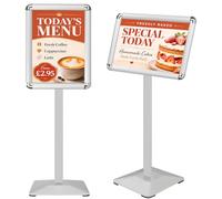 VAIIGO Espositore per Poster A3, Supporto Poster Stabile con Base in Ghisa | Cornice a Scatto Rotante,Formato Verticale Orizzontale,Supporto Informativo per Menu,Pubblicità,Angoli Arrotondati,Argento