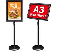 VAIIGO Espositore per poster, formato A3, supporto regolabile per segnaletica con cornice a scatto, supporto per menù, per interni ed esterni, per ristoranti, uffici, negozi, matrimoni, nero