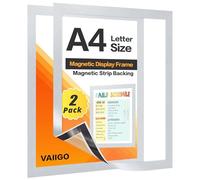VAIIGO Magnetico Cornice Espositiva A4 Magnetico Supporto per Cartelli Cornici Magnetiche Informazioni Poster per frigoriferi, superfici metalliche, Confezione da 2 Pezzi, Argento