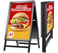 VAIIGO Pavimentazione Cartello Cornice A1 in Alluminio - Cavalletto Pubblicitario Doppia Faccia per Menu Ristorante/Offerte Promozionali/Negozi, Supporto Poster da Parete o Pavimento, Nero