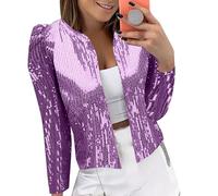 VaiKanhai Cappotto donna pioggia donna casual moda sequin Bead Sparkling Suit Cardigan giacca cappotto dritto donna, Lilla, S