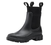 VaiKanhai Stivali di gomma 2024 Donna Temperament England Rain Boots Mid Calf Boots Non Slip Wear Water Shoes Scarpe da donna Nero Piatto, Nero , 40 EU
