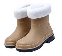 VaiKanhai Stivali di gomma Mid Barrel Stivali da pioggia per studenti, caldi, antiscivolo, più velluto, scarpe da acqua, scarpe da donna 43 sandali, cachi, 36 EU