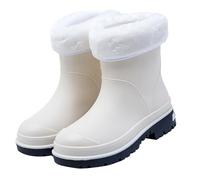 VaiKanhai Stivali di gomma Mid Barrel Stivali da pioggia per studenti, caldi, antiscivolo, più velluto, scarpe da acqua, scarpe da donna 43 sandali, bianco, 36 EU