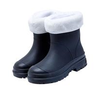 VaiKanhai Stivali di gomma Mid Barrel Stivali da pioggia per studenti, caldi, antiscivolo, più velluto, scarpe da acqua, scarpe da donna 43 sandali, Nero , 40 EU