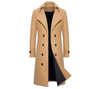 VaiKanhai Trench Coat Uomo Inverno Lungo Cappotto di Lana Business Vintage Giacca Invernale Lungo Al Ginocchio, Giacca Lunga Mezzogiorno Revers Slim Fit Cappotti da Uomo Moda Casual Giacca M-4XL