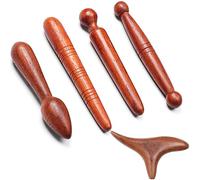 Vaileal Massaggiatore in Legno, 4 Massaggiatori a Punto Trigger e 1 Triangolare, Massaggio per Agopuntura, Penna per Agopressione per Spalle e Gambe