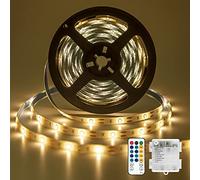Vaileal Striscia LED a batteria da 5 m, 150 LED, 8 modalità, impermeabile, telecomando (bianco caldo)